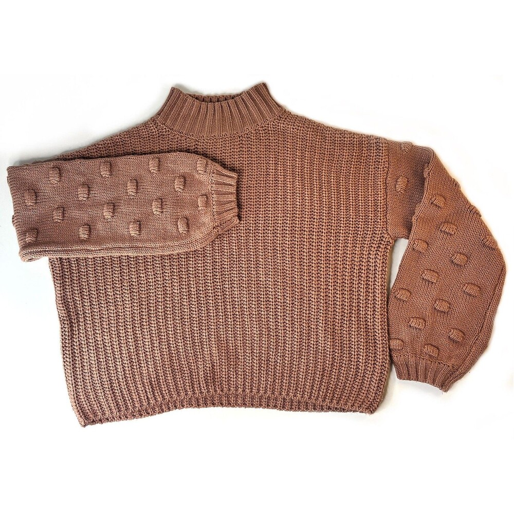 Jessica Simpson Sweater Womens Medium Brown Mock Neck Balloon Sleeve Bobble Knit